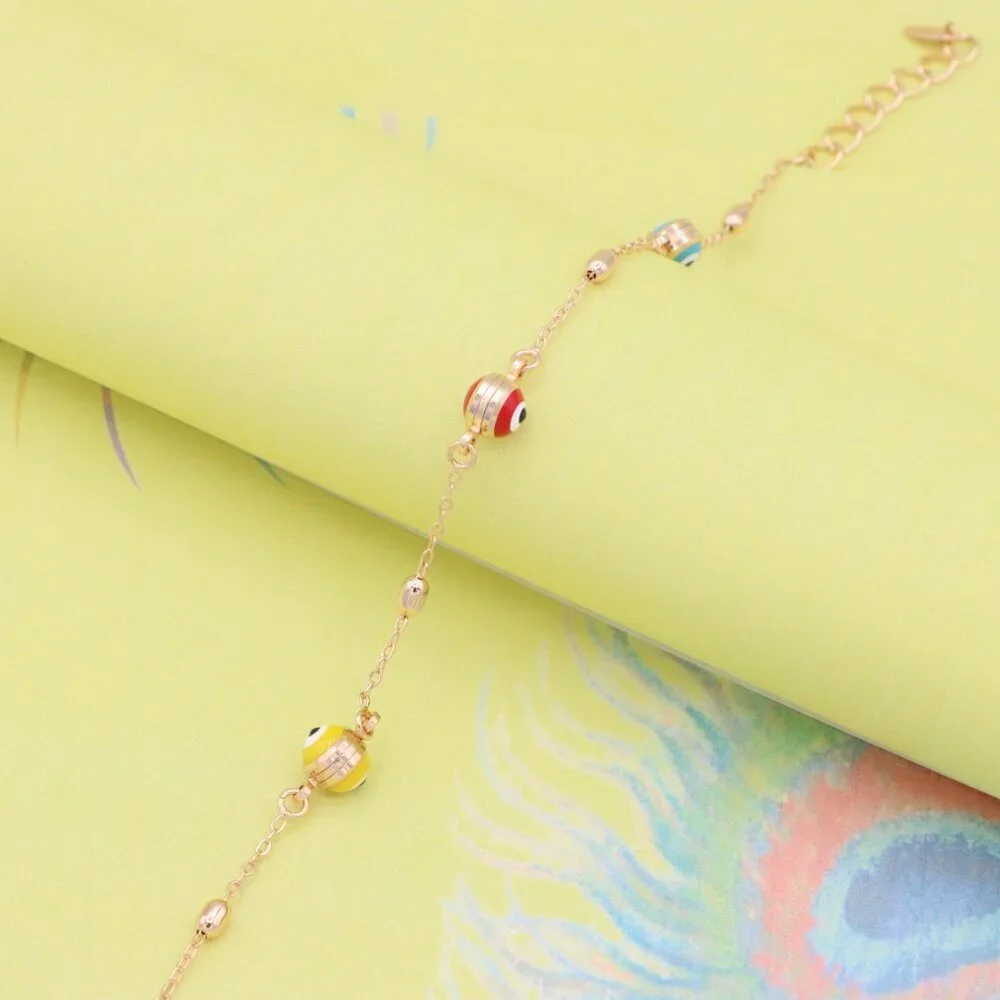 "Multicolor Evil Eye Rose Gold Bracelet with Adjustable Chain, XPBL1016 - Picture 4 of 12